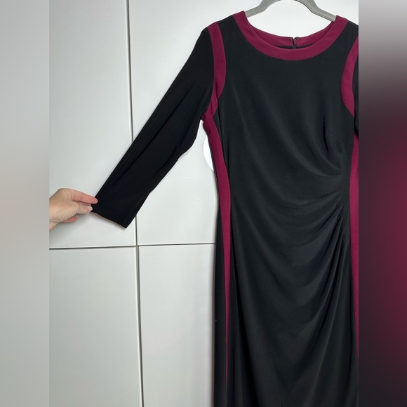 Lauren Ralph Lauren Knit Jersey Dress Black Burgundy Trim Size 4 Ruching - Picture 2 of 8